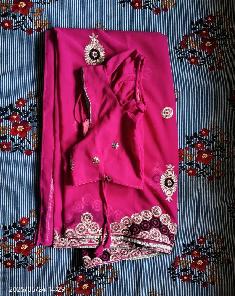 Gorgeous Pink Embroidered Saree with Blouse