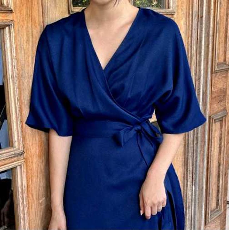 Korean Flare Waist-Tie Wrap Dress