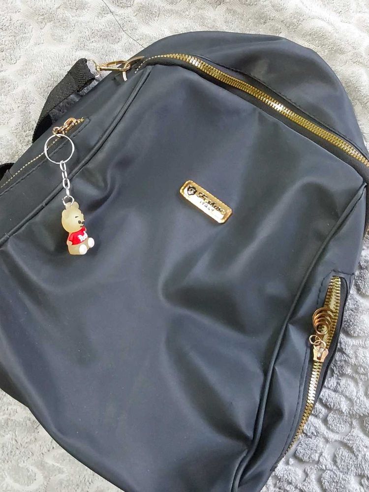 Black Backpack with Bear Charm