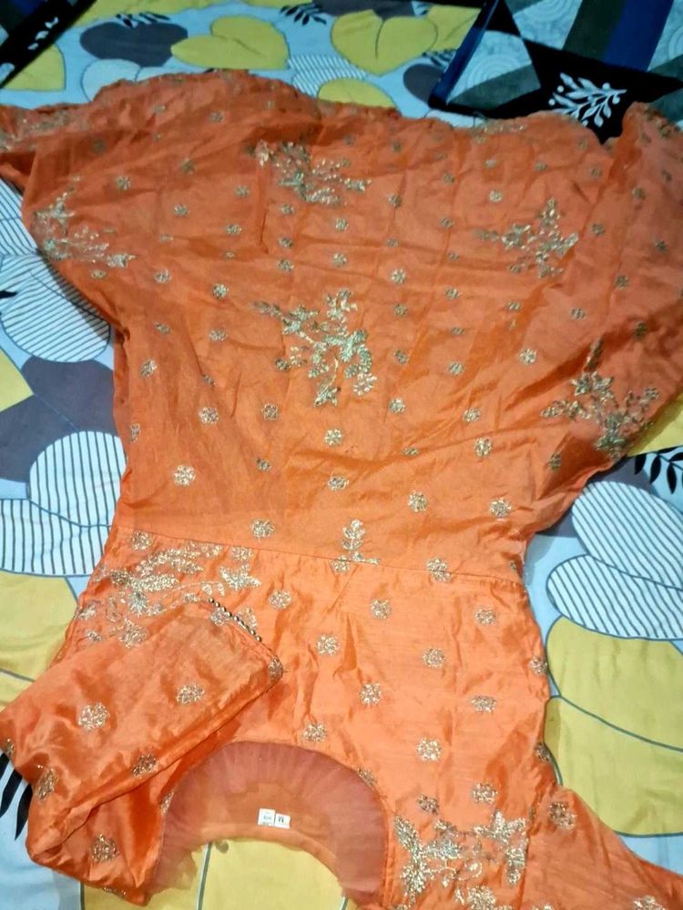 Orange Embroidered Kurta Set