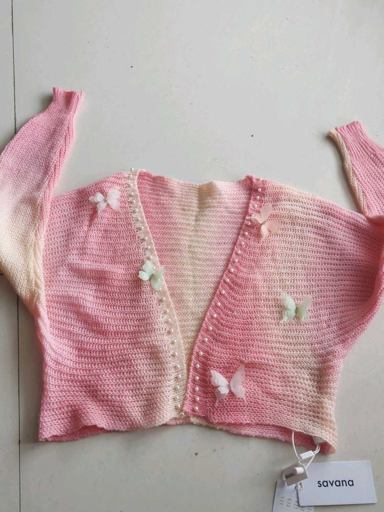 Cute Pink Butterfly Cardigan