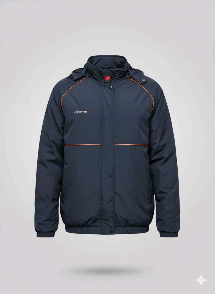 Blue Polyester Jacket With Hoodie