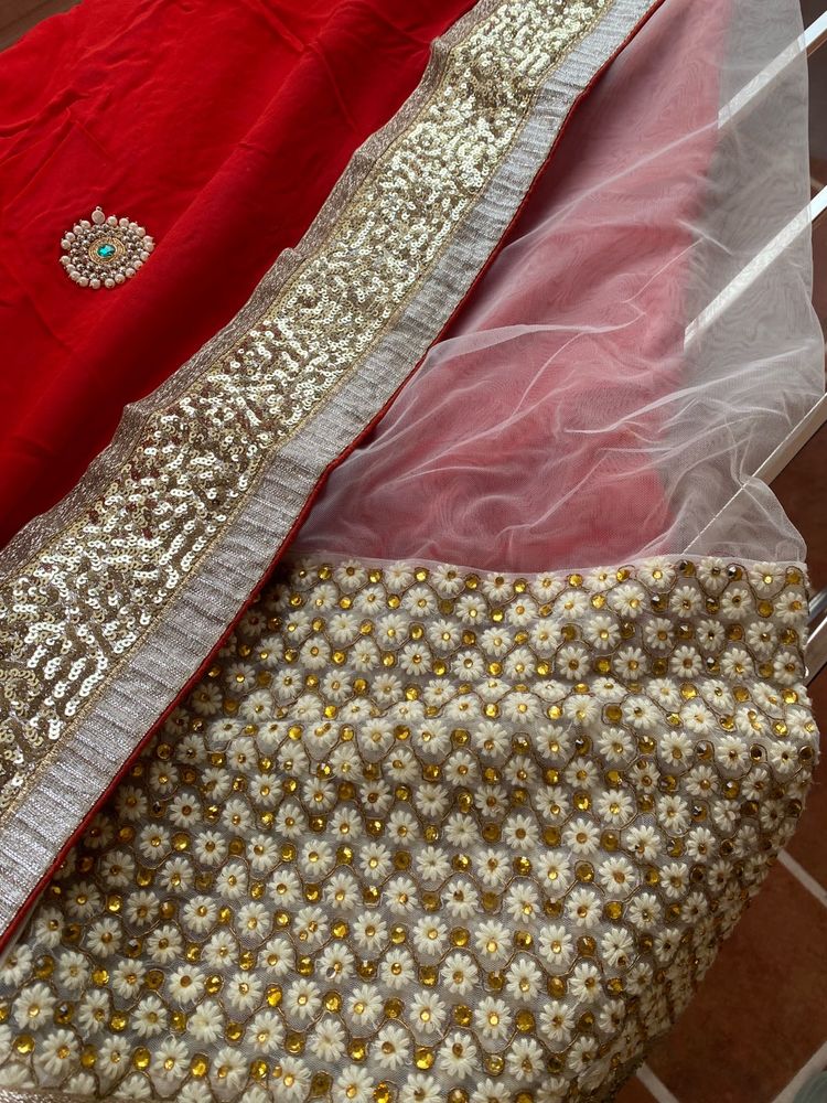 Red &amp; Gold Embroidered Saree