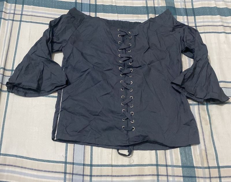 Off-Shoulder Lace-Up Top