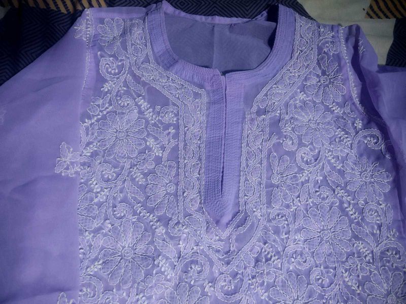 Lavendar Chikankari Short Kurti