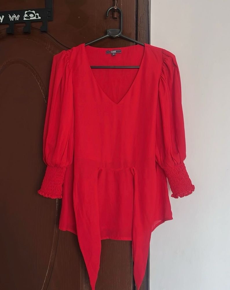 Red V-Neck Blouse