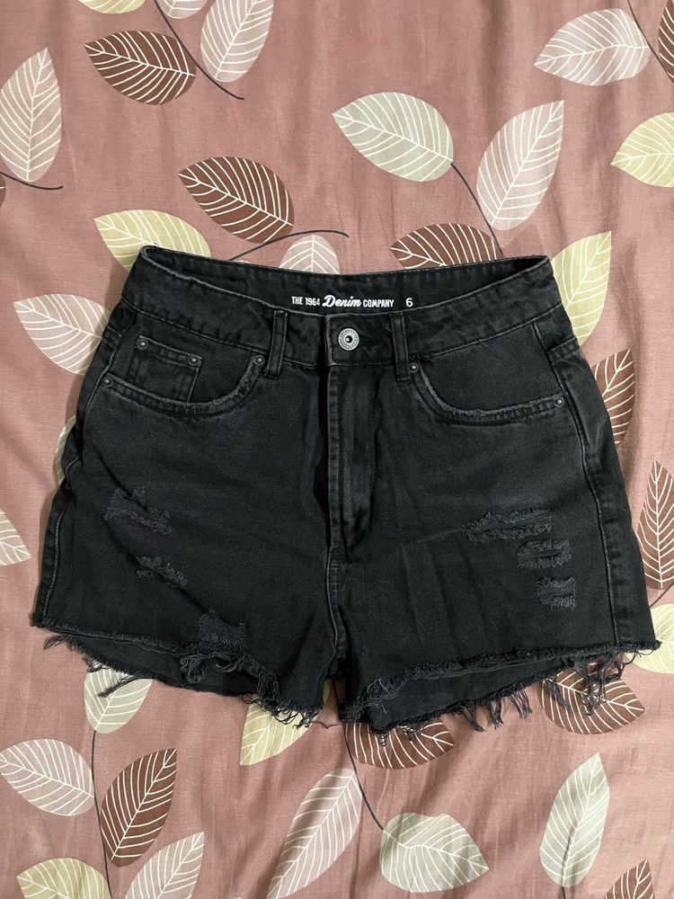 Ripped Black Denim Shorts