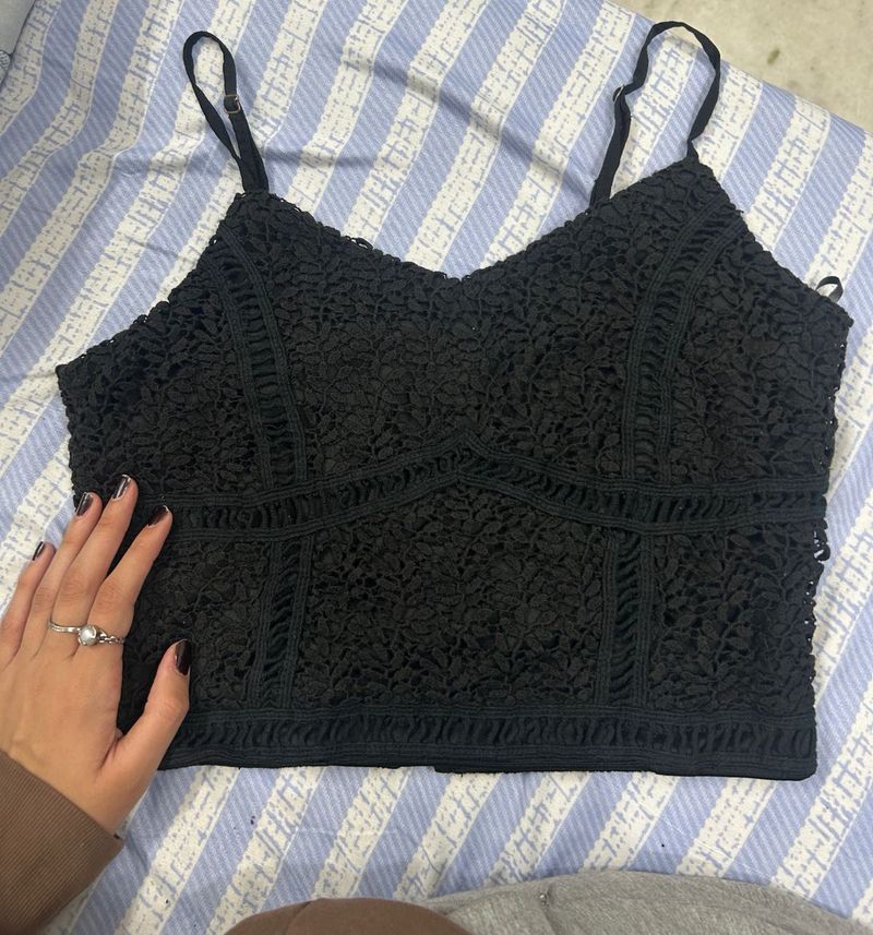 Black Lace Crop Top