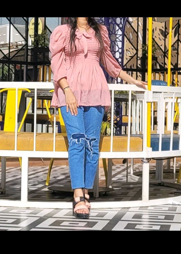 Dusty Rose Smocked Top