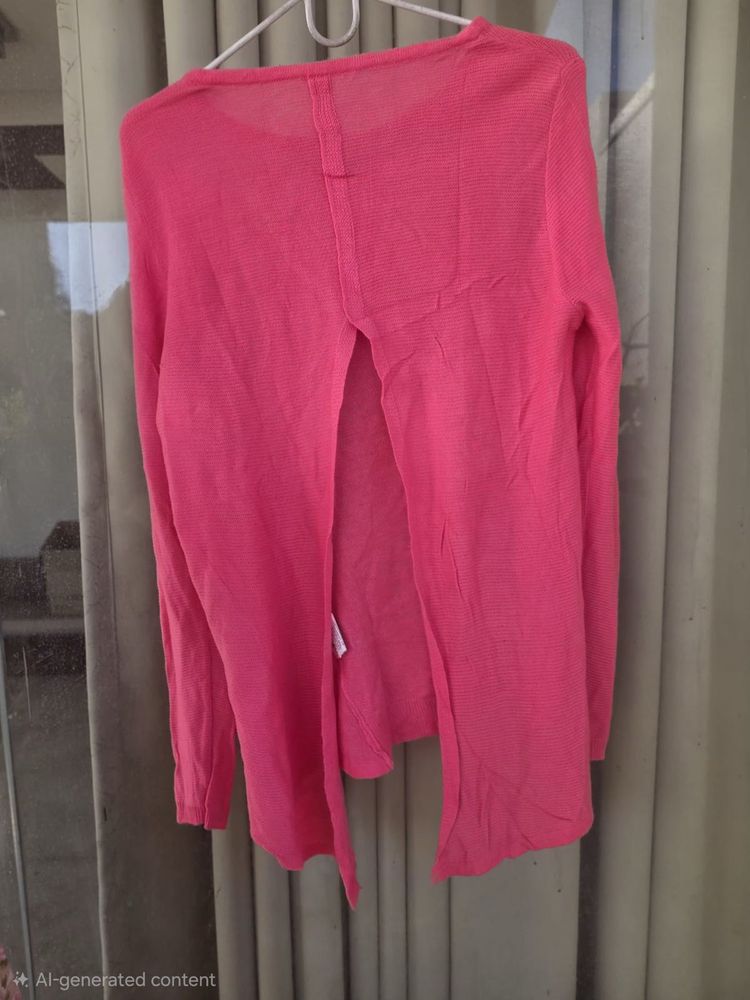 Pink Open Back Long Sleeve Top