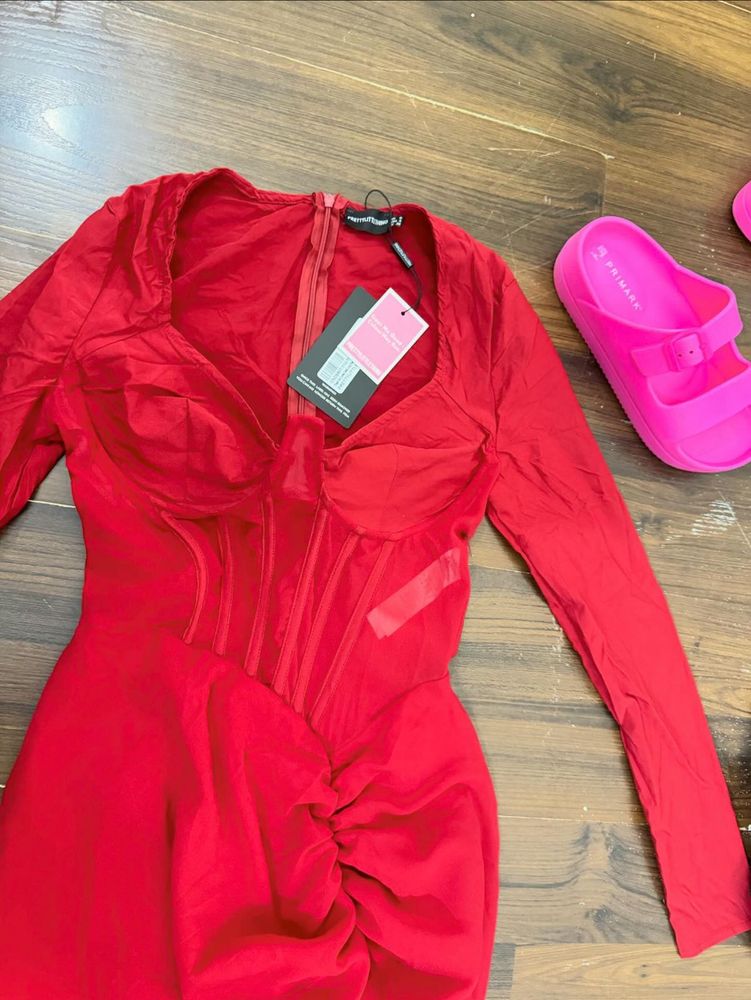PrettyLittleThing Red Corset Mini Dress