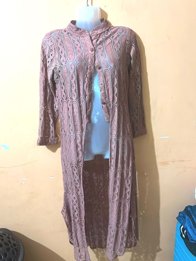 Stylish Mauve Lace Longline Shrug