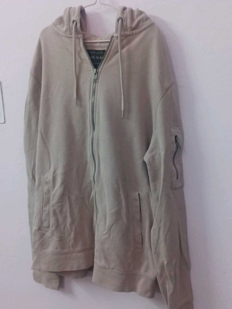 Beige Zip-Up Hoodie
