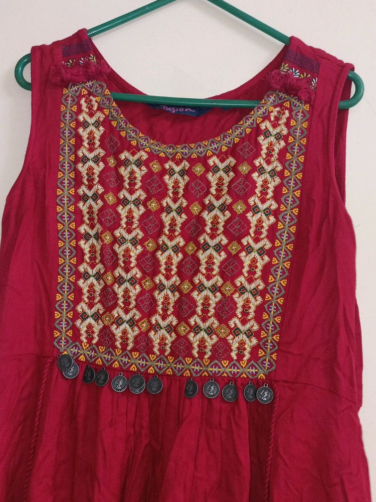 Flared Dress/Gown With Embroidery Yoke