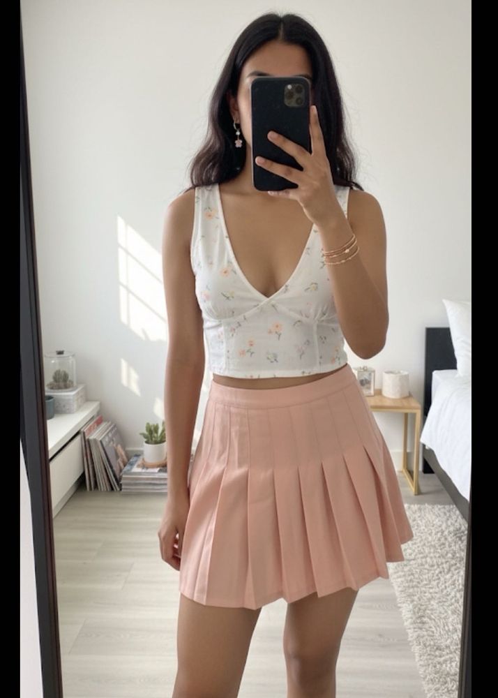 Pinterestry Korean Mini Skirt, Pink Plated Cute