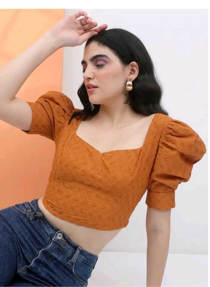 Tokyo Talkies Casual Puff Sleeves Embroidered Top