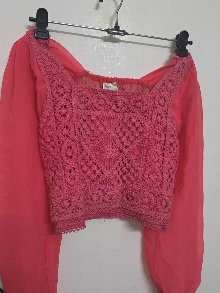 Pink Crochet Crop Top