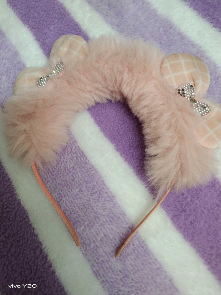 Pink Fluffy Bear Ear Headband