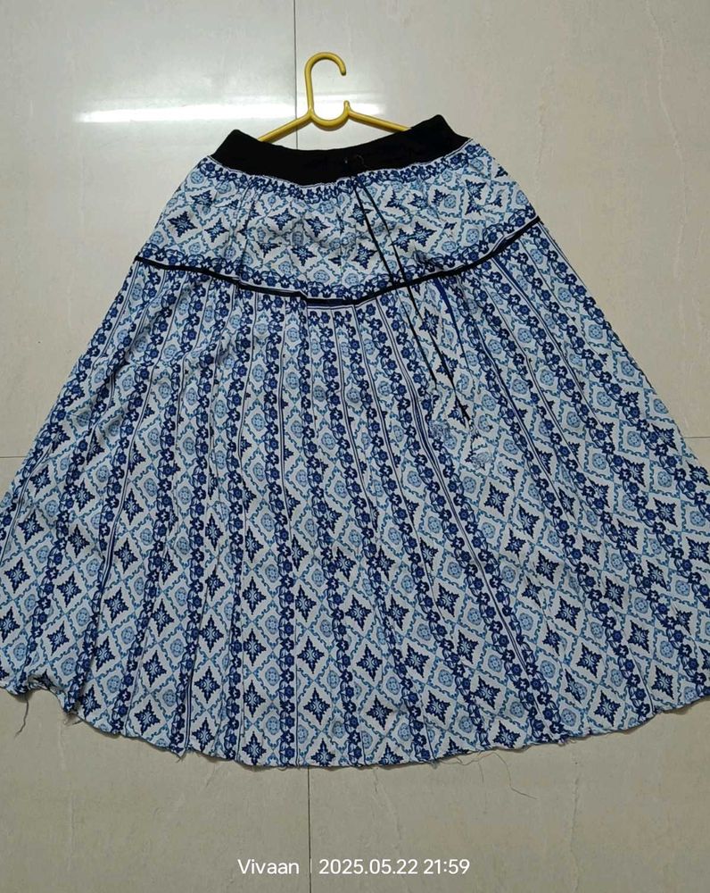 White N Blue Knee Length Skirt