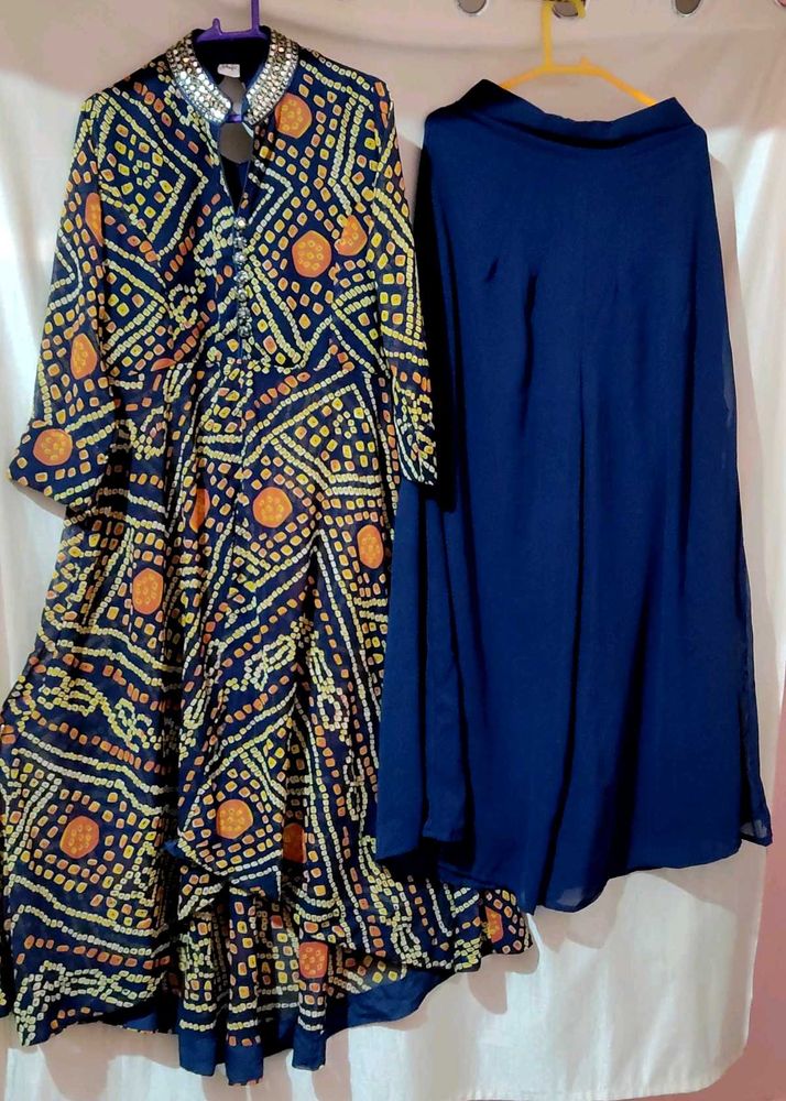 Eid Sale ❤Navy Blue High Low Kurta Plazzo