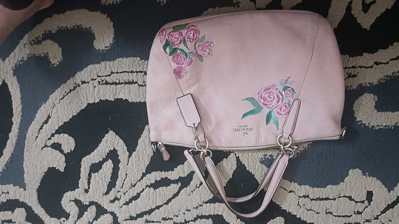 Coach Floral Applique Leather Handbag