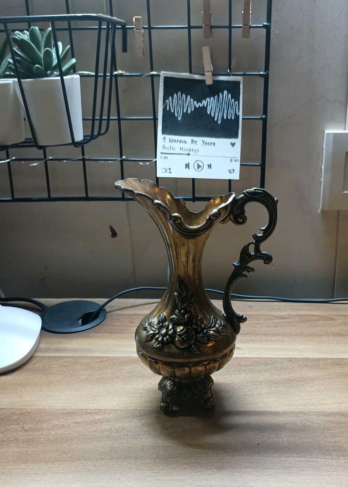 Brass Vase Pitcher With Floral Designs. Made in It