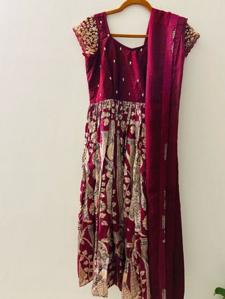 Pen Kalamkari Anarkali With Duppata