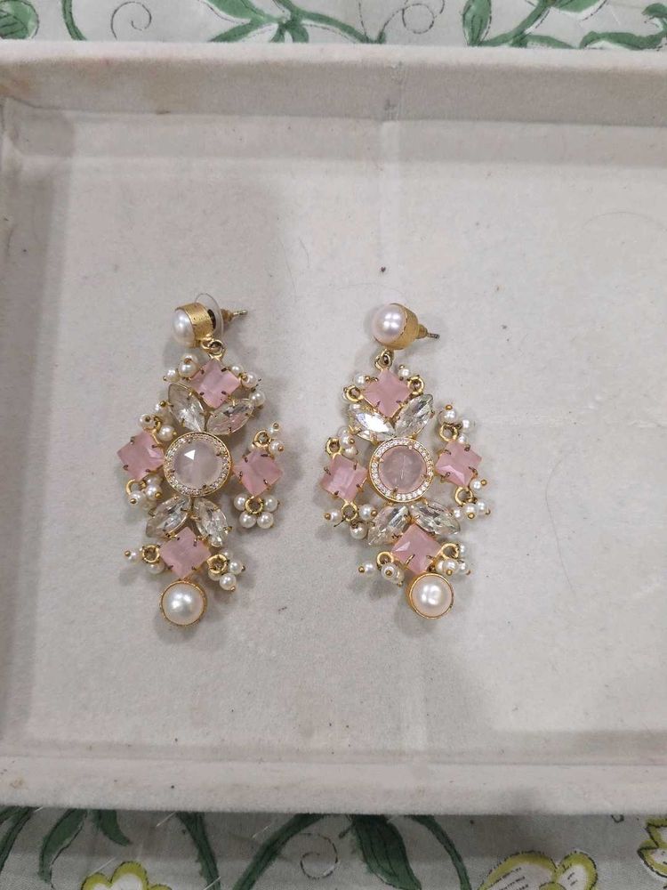 Light Pink Pearl Long Earrings