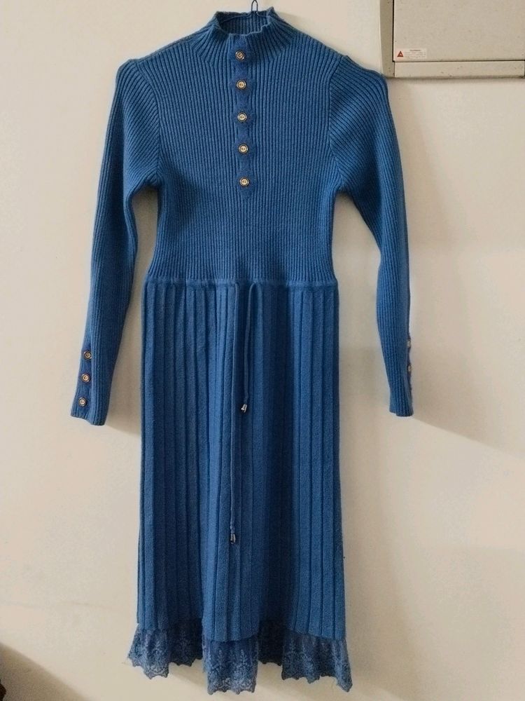 Blue Knit Midi Dress