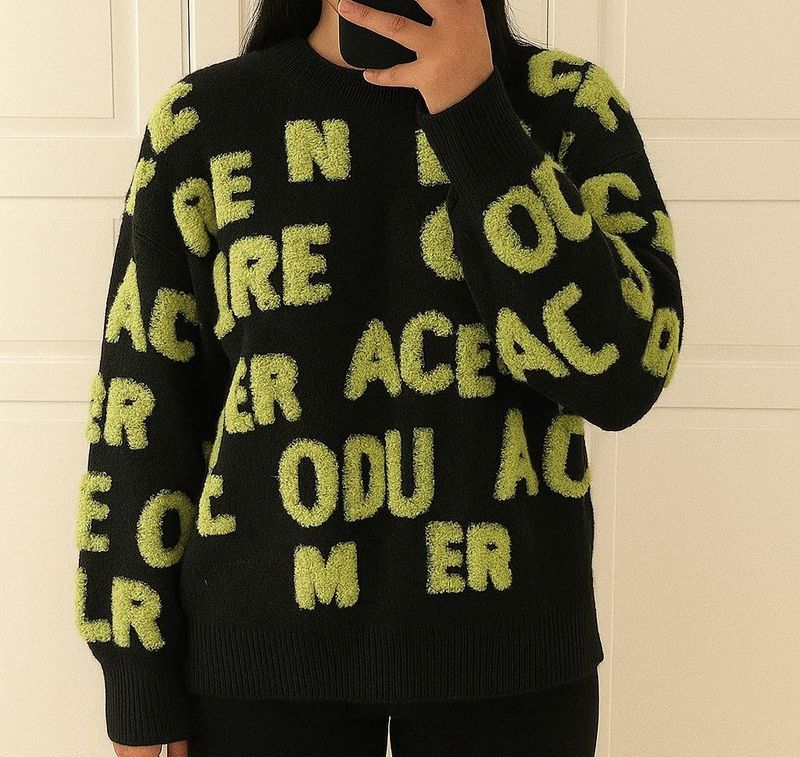 Statement Letter Graphic Knit Sweater