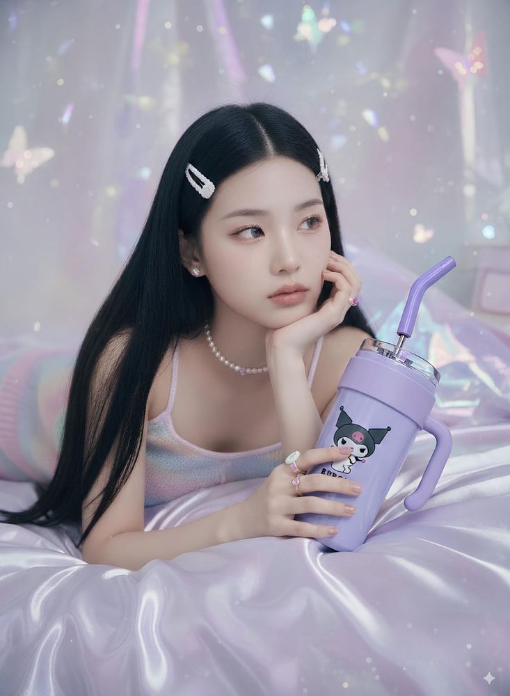 Kuromi Tumbler with Handle &amp; Straw - Purple