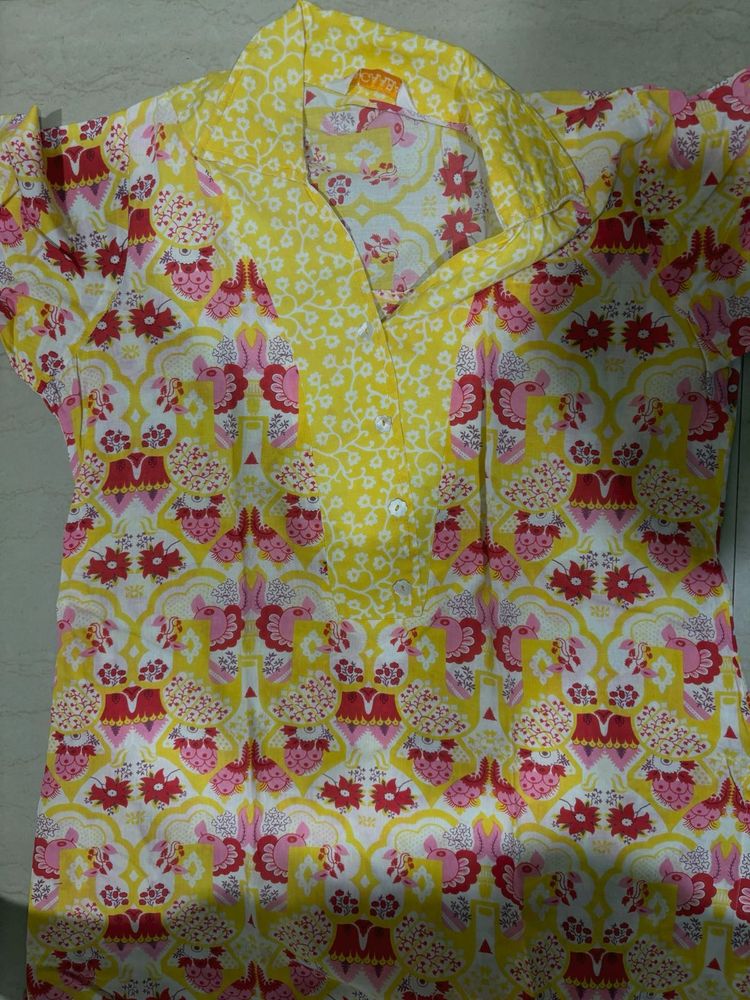 Straight Line Yellow Kurti
