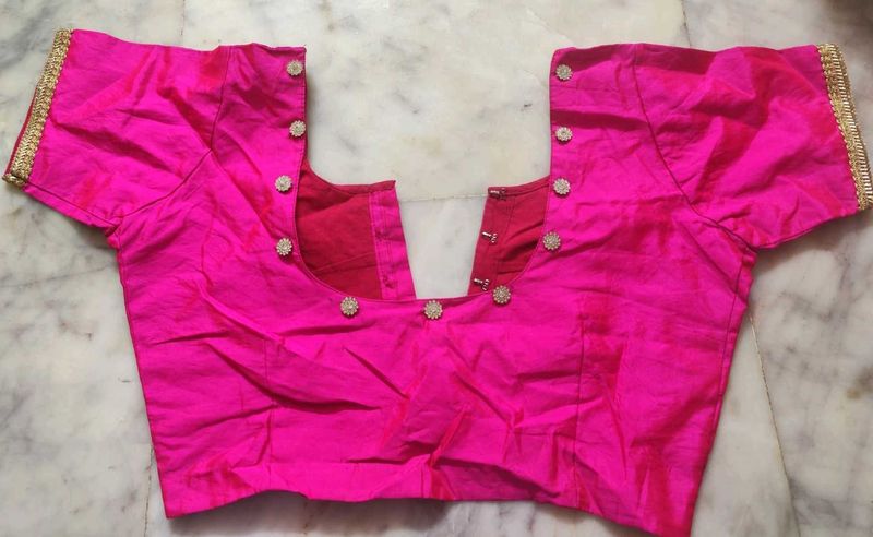 Pink Plain Colour Blouse With Dimond Button