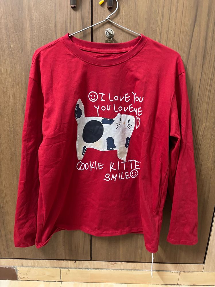 Red Cat Graphic Long Sleeve Tee