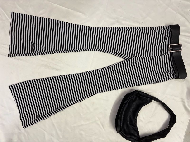 Striped Flared Pants with Belt