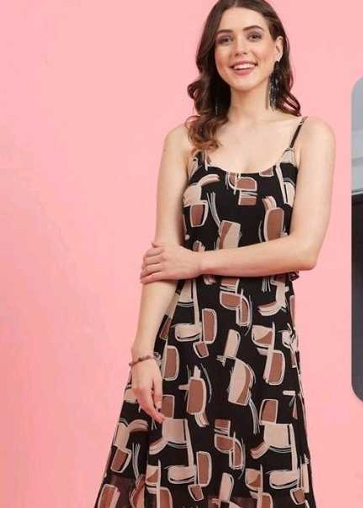 Black Printed Aline Dress 👗