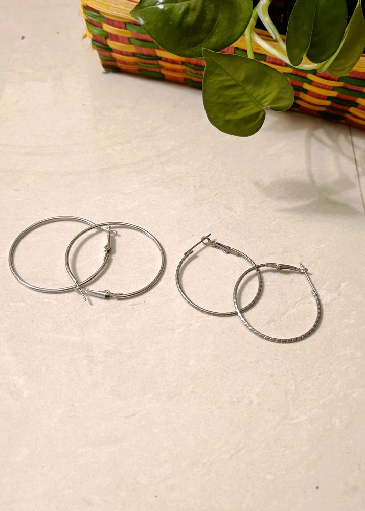 Set Of 2 Silver Hoops