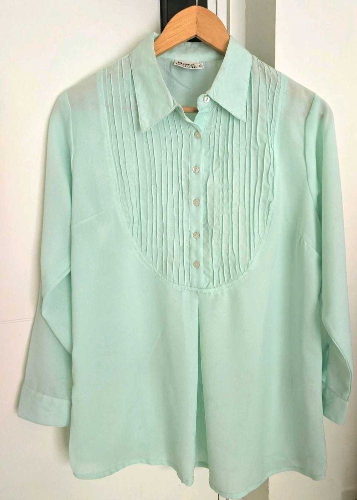 Sea Green Pleated Blouse