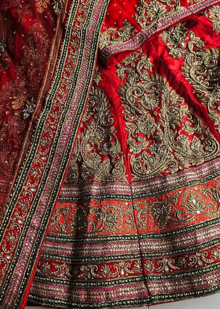 Red &amp; Gold Embroidered Lehenga