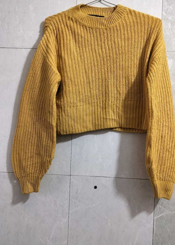 Crop Yellow Bell Sleeve Sweater