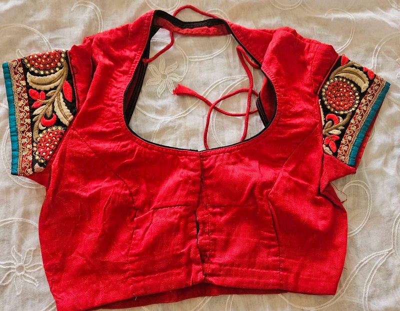 Red Embroidered Saree Blouse