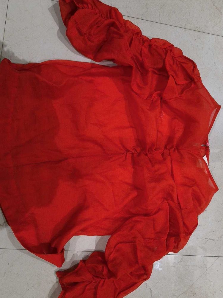 H &amp; M Red Ruffle Sleeve Top brand new