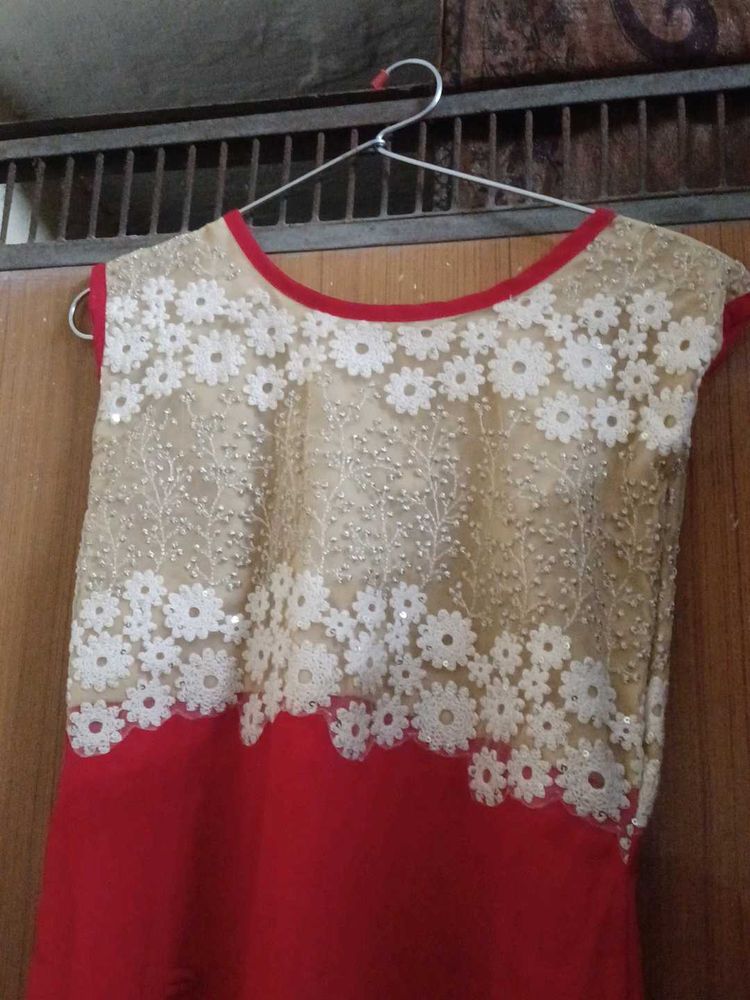 Red &amp; Gold Embellished Kurti