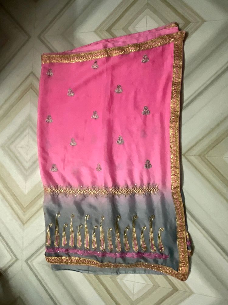 Clearance Sale Pink And Grey Party Wear Saree