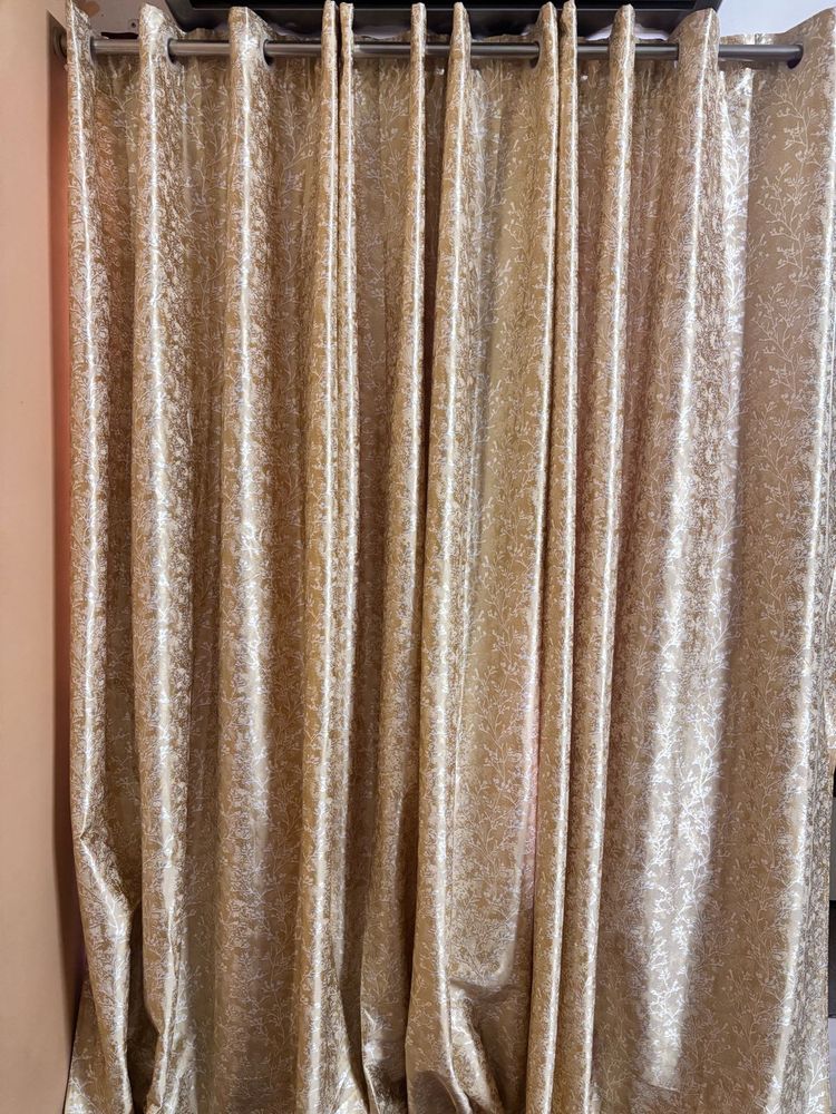 3 Pcs Elegant Gold Damask Curtains