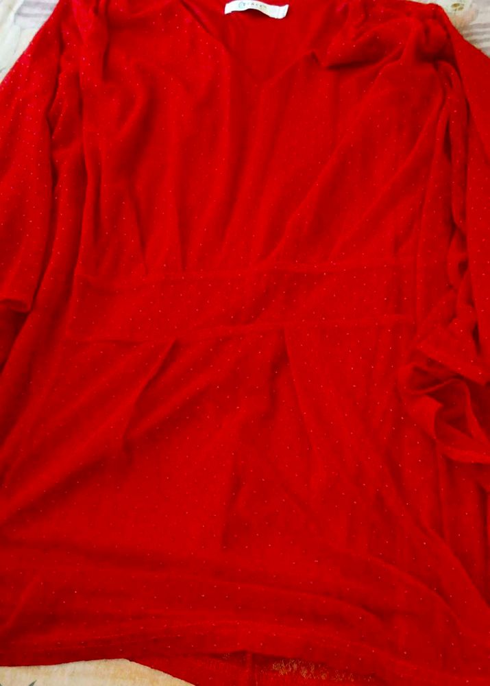 Red Sheer Polka Dot Top