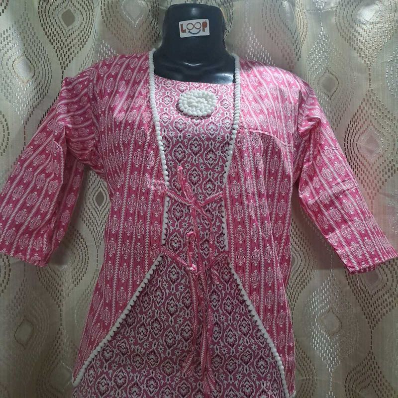 Pink Patterned Tunic and Jacket Set L Size