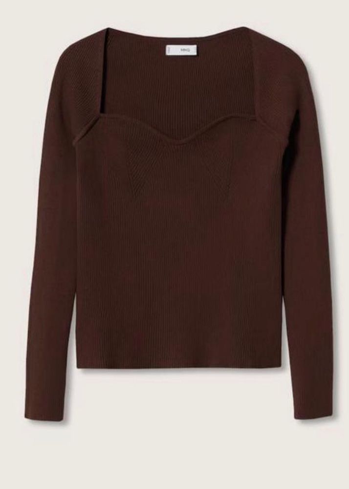 Mango Brown Square Neck Knit Top