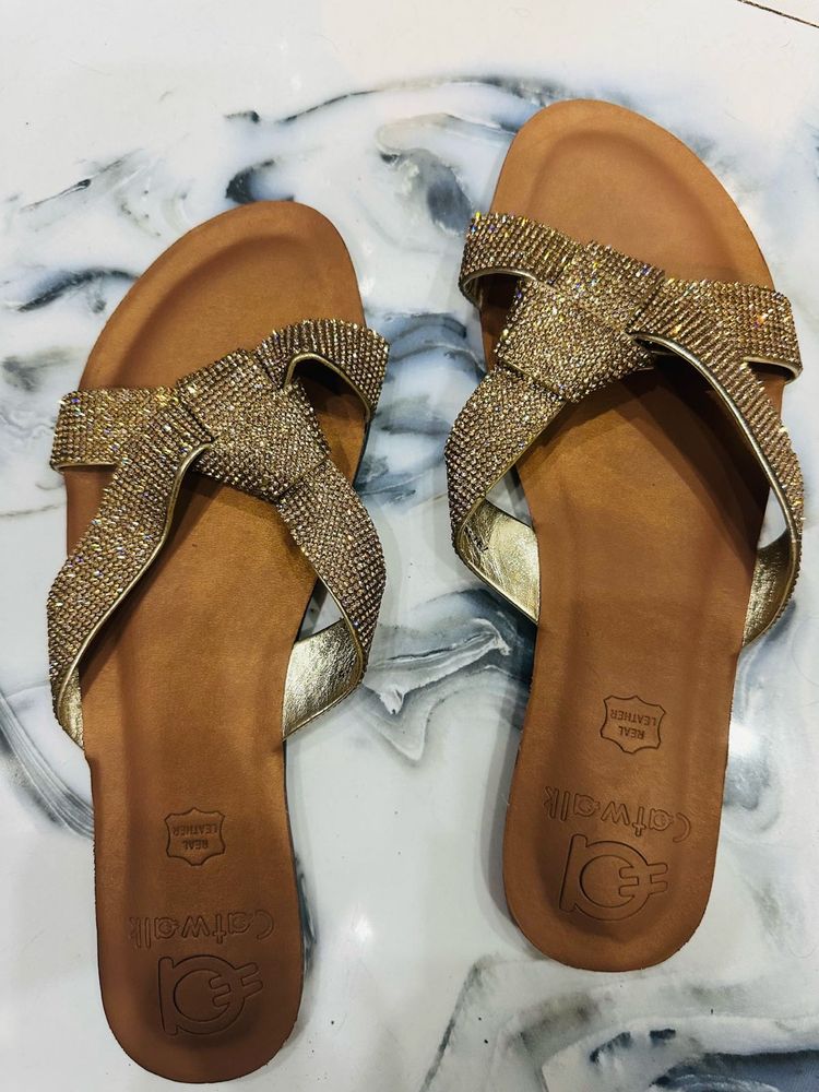 Gold Brown Flats By Catwalk