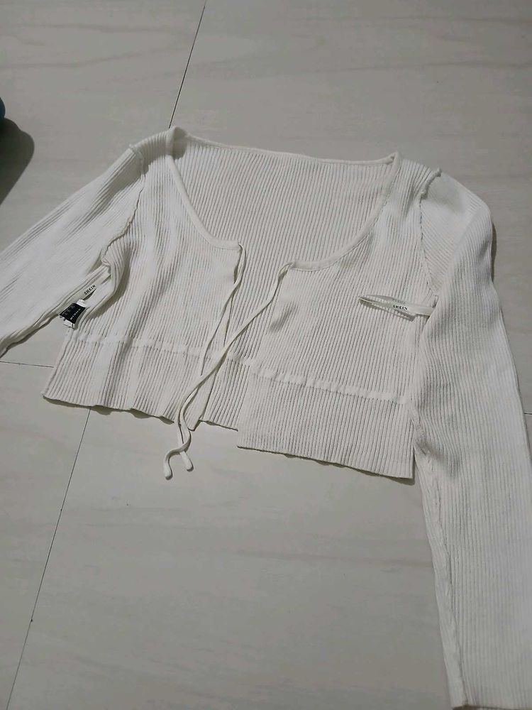White Knit Tie-Front Cardigan